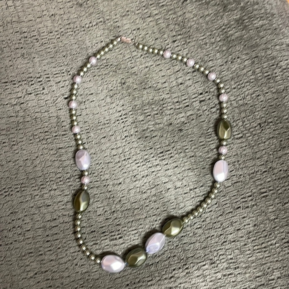 Grey and green beaded necklace